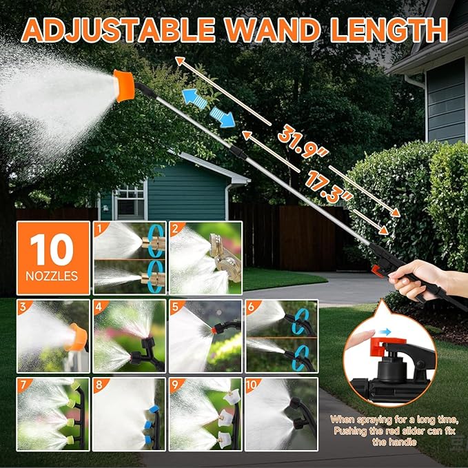 10.6 Gallon Battery Powered Sprayer with Double Professional Pump, Portable Sprayer with Wheels,0-94 PSI,12V 8Ah Battery,Adjustable HD Wand and 10 Nozzles for Weeding, Spraying, Cleaning-VerdiqueGarden