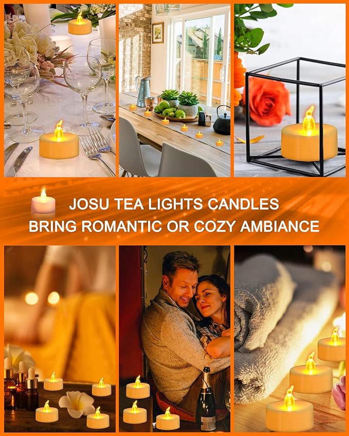 JOSU LED Tea Lights Candles [24 Pack] Flameless Candles, Realistic Battery Operated Candle, Flickering Bright Tealights with Warm Yellow Light for Party, Wedding, Valentine's Day-VerdiqueGarden