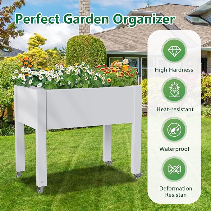Horticulture Raised Garden Bed with Legs, Divisible Raised Resin Planter Box for Backyard, Patio, Balcony, with 4 Legs, 4 Swivel Lockable Wheels(Ashen,30.04 * 17.72 * 28.9)-VerdiqueGarden