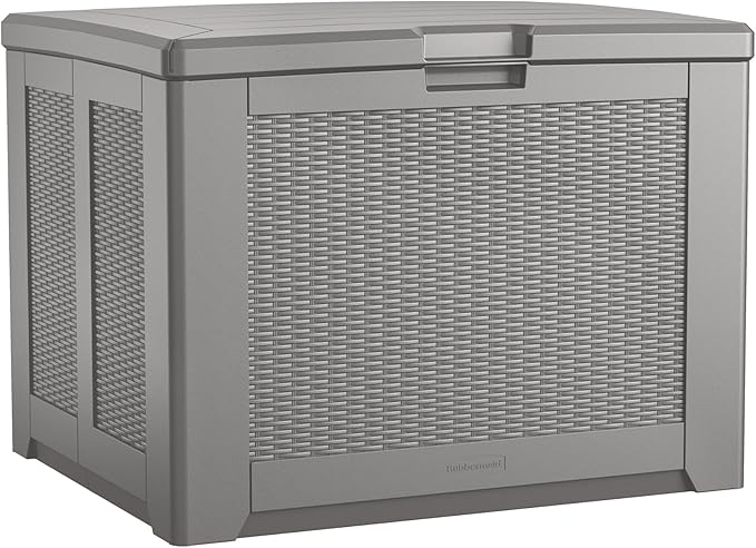 Rubbermaid Medium Resin Outdoor Storage Deck Box (74 Gal) Weather Resistant Gray Deck Organization for Home/Backyard/Pool Chemicals/Toys/Garden Tools/Porch/Patio Cushions-VerdiqueGarden