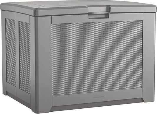 Rubbermaid Medium Resin Outdoor Storage Deck Box (74 Gal) Weather Resistant Gray Deck Organization for Home/Backyard/Pool Chemicals/Toys/Garden Tools/Porch/Patio Cushions-VerdiqueGarden