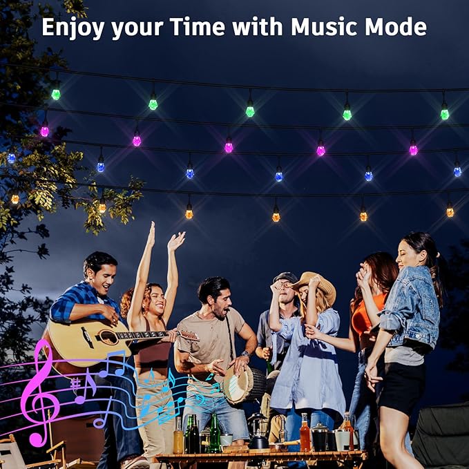 XMCOSY+ Smart Outdoor String Lights - 123ft RGBCWIC Patio Lights with 40 Color Changing Bulbs, LED String Light for Outside Backyard Bistro Party, APP WiFi Control, Work with Alexa, IP65 Waterproof-VerdiqueGarden