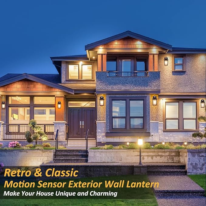 Oil Rubbed Bronze Motion Sensor Outdoor Lights 2 Packs - Waterproof Dusk to Dawn Outdoor Lighting, Brown Exterior Garage Light Fixture, Porch Light Outside Wall Mount for House, Front Door, Anti-Rust-VerdiqueGarden