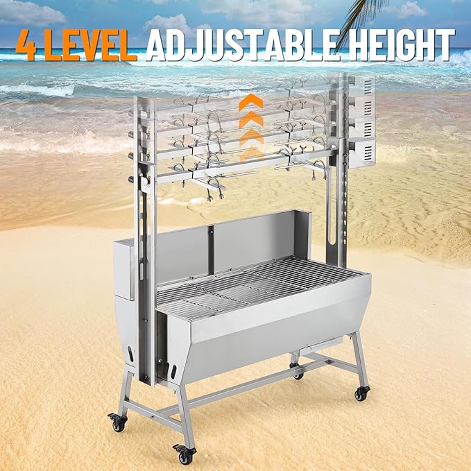 Stainless Steel Electric Pig Rotisserie Grill with Fire Pit & Baffle - 60kg Capacity, 50W Motor for Whole Pig/Lamb, Asador de Puerco Outdoor Camping BBQ-VerdiqueGarden