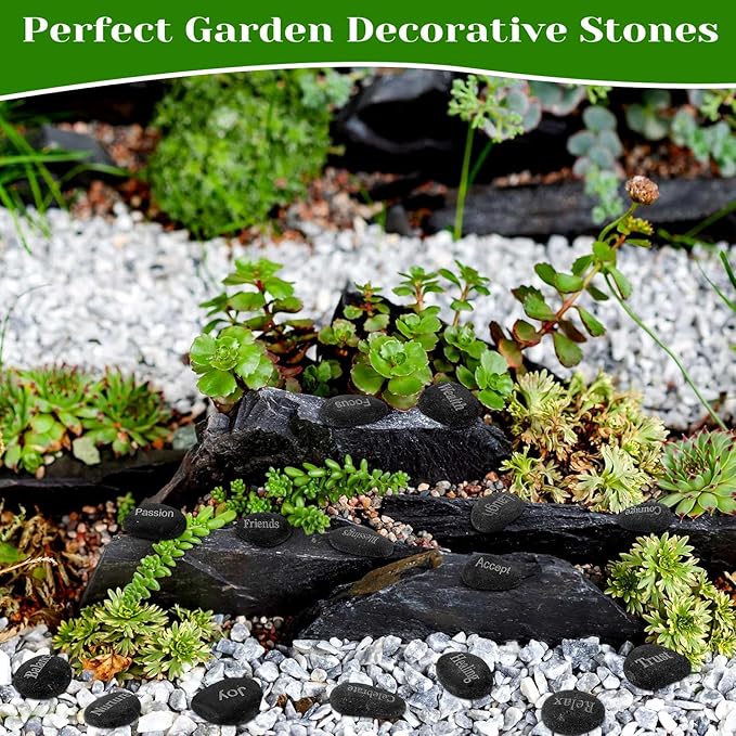 Fabbay Engraved Inspirational Stones Encouragement Motivational Rocks with Words Garden Positive Gift for Christmas Thanksgiving(Black,40 Pcs)-VerdiqueGarden