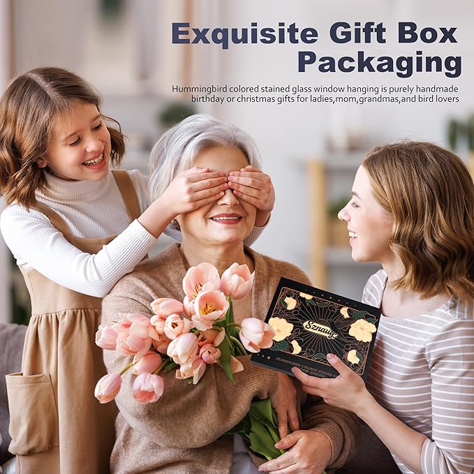 Hummingbird Gifts,Stained Glass Window Hanging,Handmade Suncatcher,Beautiful Hummingbird Ornament,Birthday for Ladies,Mom,Grandmas,and Bird Lovers-VerdiqueGarden