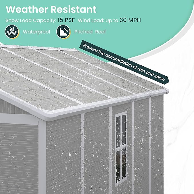 UDPATIO Outdoor Storage Shed 7.5x10.7 FT, Grey & White Resin & Steel Shed with Lockable Door for Backyard, Patio, Lawn-VerdiqueGarden