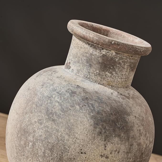 SIDUCAL Ceramic Rustic Farmhouse Vase | 6 Inch Pottery Decorative Flower for Home Decor | Boho Vase | Terracotta for Table, Living Room, Bathroom Decoration, Shelf Decor, Mantel-VerdiqueGarden