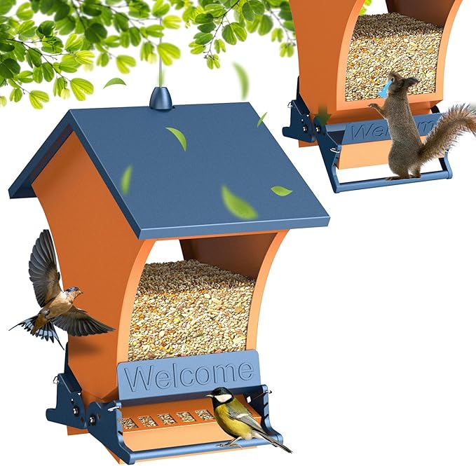 Wildpark Squirrel Proof Bird Feeders for Outdoors, 5LB Metal Hanging Feeders, Large Wild Feeders for Cardinals, Chickadees, Durable Backyard Feeders-One in Orange-VerdiqueGarden