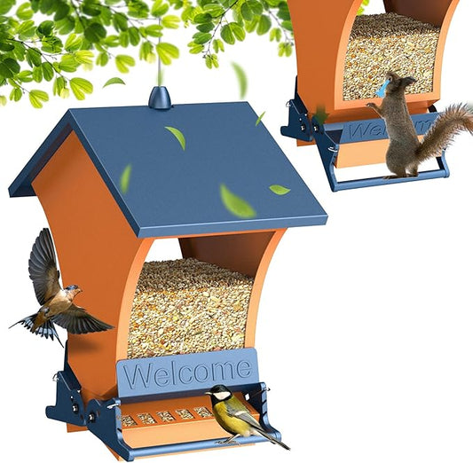 Wildpark Squirrel Proof Bird Feeders for Outdoors, 5LB Metal Hanging Feeders, Large Wild Feeders for Cardinals, Chickadees, Durable Backyard Feeders-One in Orange-VerdiqueGarden