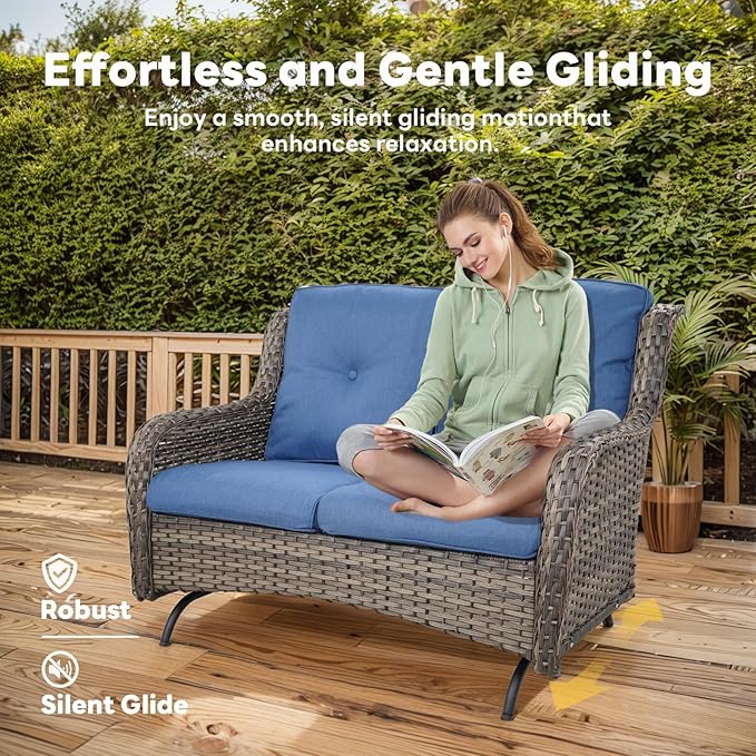 8 Piece Outdoor Patio Furniture Set - 41" CSA Propane Fire Pit Table Patio Conversation Set with Swivel Rocker Outdoor Chairs, Wicker loveseat and Ottoman for Outside Casual Gathering-VerdiqueGarden