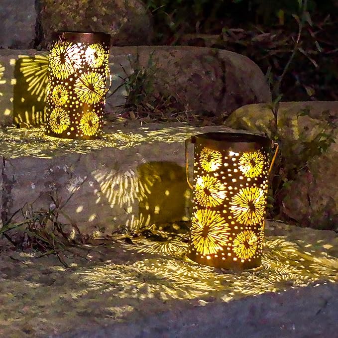 4 Pack Fireworks Solar Gardening Lanterns, Garden Decor for Outside, Pattern Solar Decorative Lights, Waterproof, Outdoor Gifts for Women, Mom, Grandma, Yard Gifts for Patio, Pathway-VerdiqueGarden
