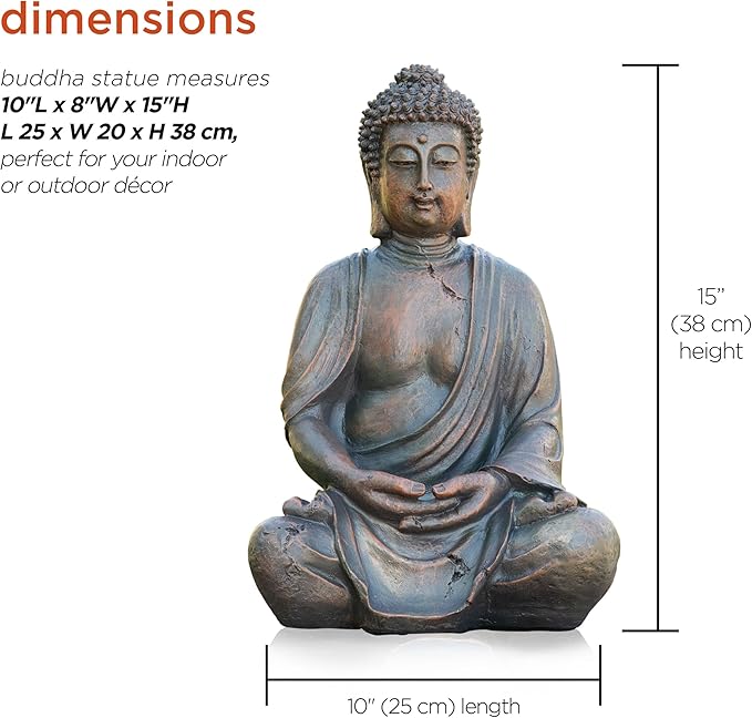 Alpine Corporation 15" Tall Indoor/Outdoor Meditating Buddha Statuary Décor-VerdiqueGarden