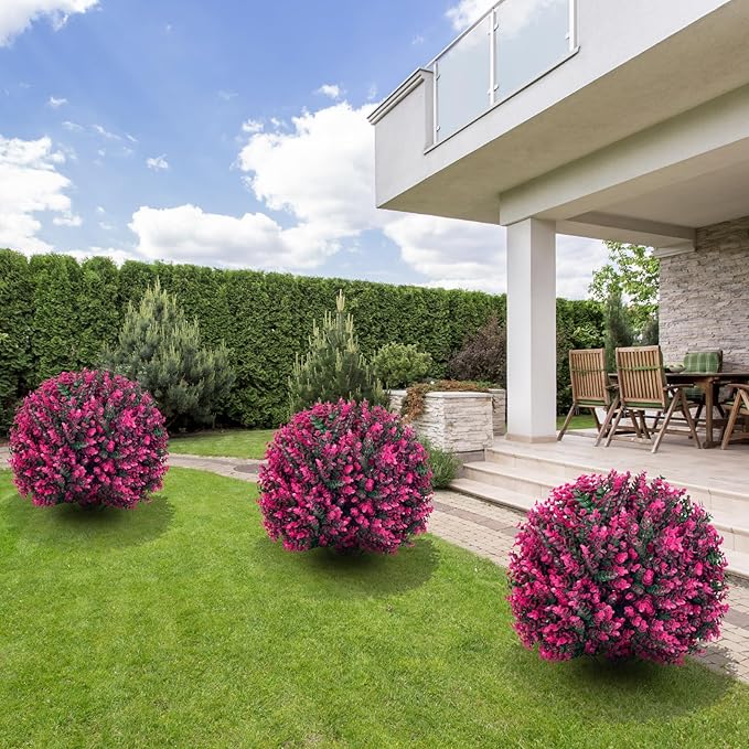 Artificial Topiary Tree with Pink Eucalyptus, Set of 2-17in UV Resistant Fake Evergreen Tree for Porch, Outdoor Artificial Plants for Planters - Ground Spike Included FZHCZWZX-VerdiqueGarden