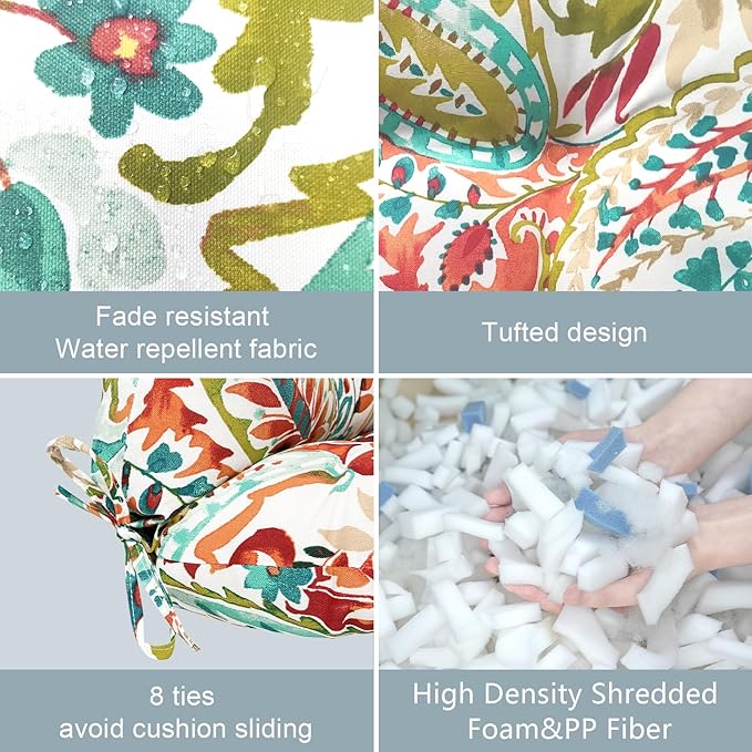 LVTXIII Outdoor Low Back Chair Cushions, Seasonal Replacement Adirondack Chair Cushion with Ties, Patio Waterproof Seat Cushions for Home Garden Use, 21 W x 21 D, Set of 2, Pretty Paisley-VerdiqueGarden