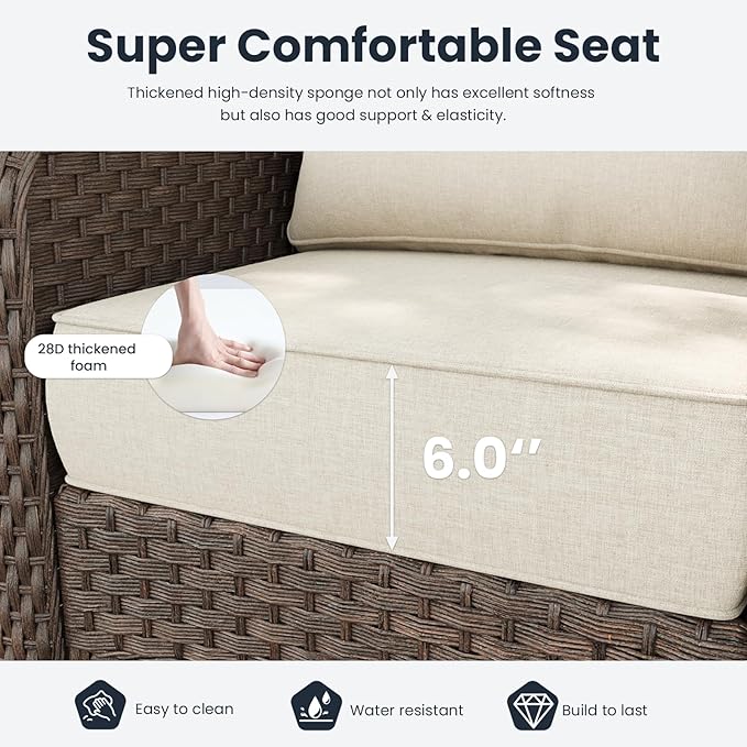 6 Pieces Outdoor Patio Furniture Sets with Rocking Swivel Chairs with 6-inch Thick Cushion and Side Table for Deck Lawn-VerdiqueGarden