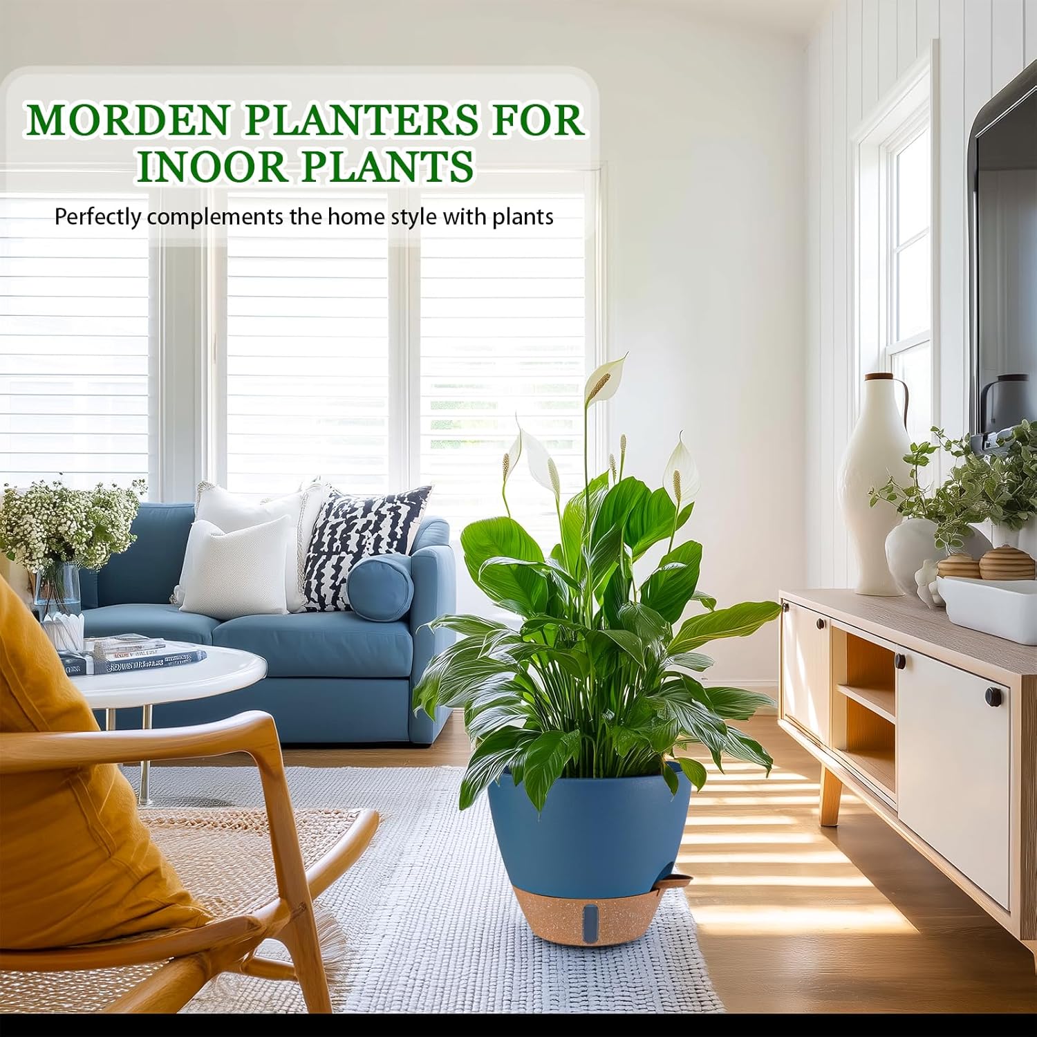 2 Pack 10 inch Plant Pots, Plastic Self Watering Planters with Drainage Holes, Deep Reservoir, Water Level Indicator, Modern Decorative Flower Pots for Indoor Outdoor Plants (Navy Blue, 10 inch)-VerdiqueGarden