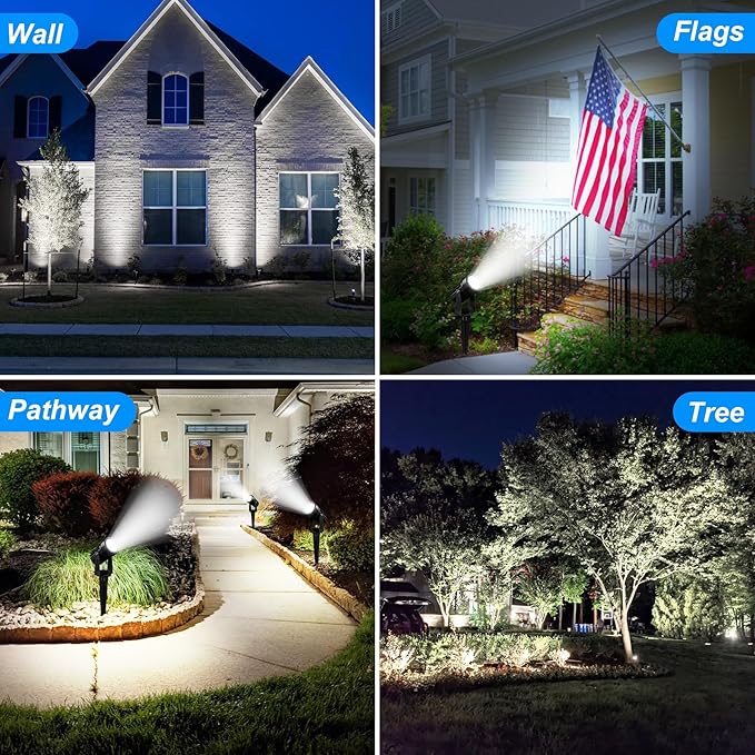 Solar Spot Lights Outdoor, 2-in-1 Solar Landscape Spotlights IP65 Waterproof 9.8ft Cable,Auto On/Off Outdoor Wall Lights for Garden Yard Driveway Porch Walkway Pool(6000K White)-VerdiqueGarden