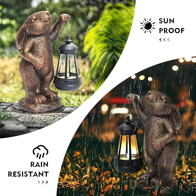 Garden Statues Rabbit with Solar Lantern,Lawn Garden Decor Outdoor Statue for Patio, Balcony, Yard Ornament,Ideal Rabbit Housewarming Gifts & Birthday Gifts for Grandma Mom Women-VerdiqueGarden