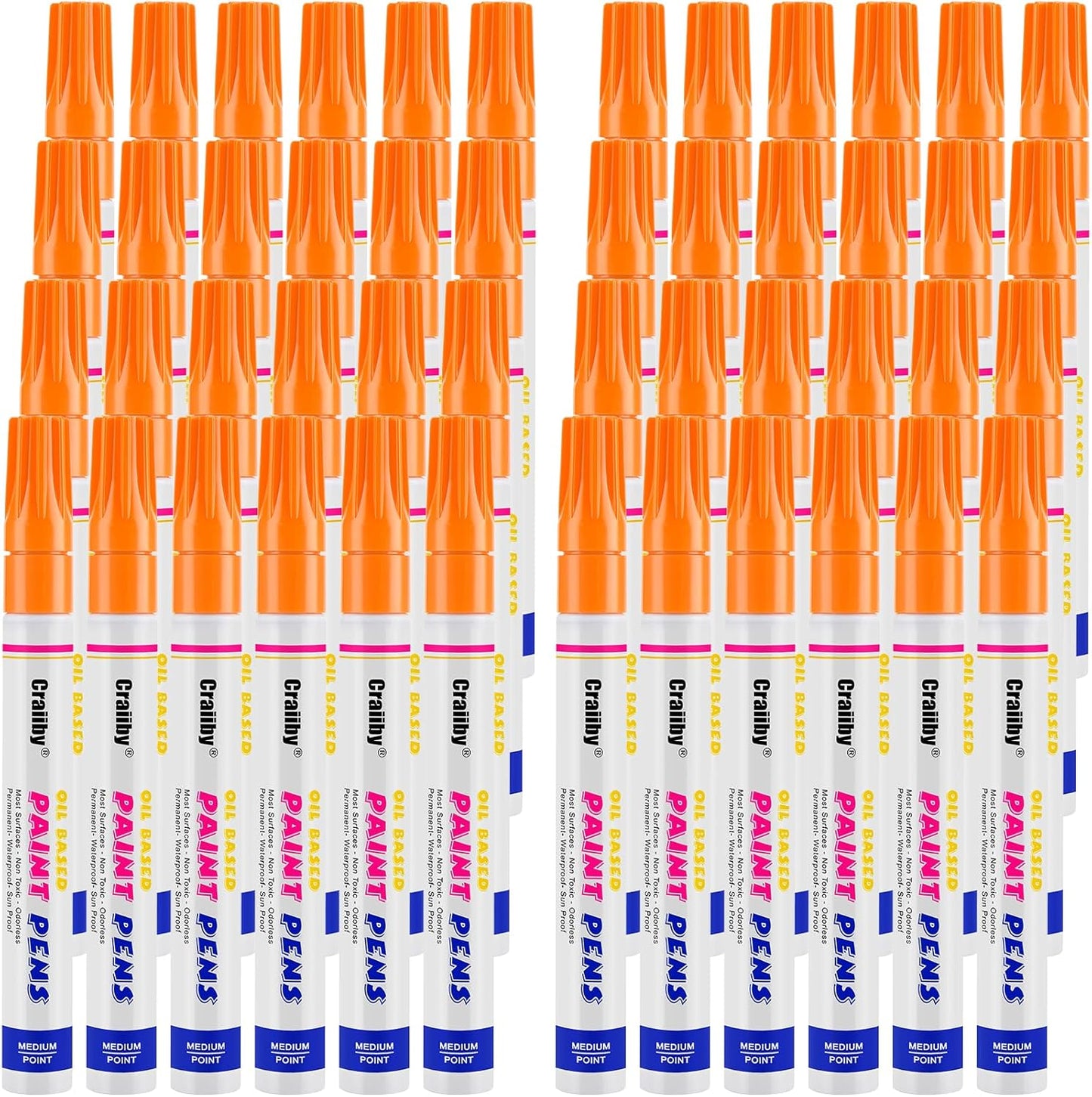 Orange Paint Markers, 48 Pack Oil-Based Waterproof Quick Dry Permanent Paint Pen Set for Rocks Painting, Wood, Fabric, Plastic, Canvas, Glass, Mugs, Metal, Tire, Stone, DIY Craft-VerdiqueGarden
