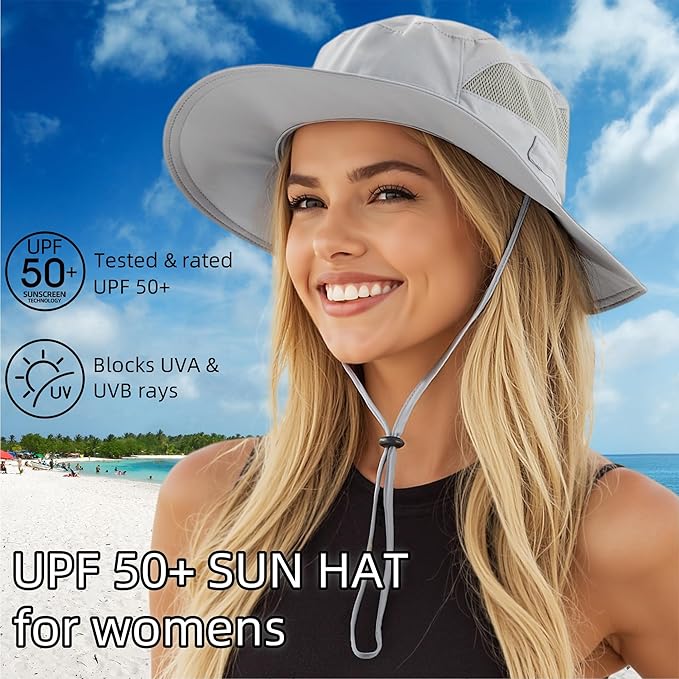 Connectyle Women's UPF 50+ Sun Hat UV Protection Wide Brim Bucket Hat Summer Beach Hats Fishing Hiking Outdoor Safari Hats-VerdiqueGarden