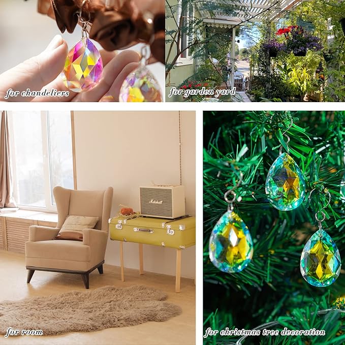 10pcs 38mm Suncatcher Crystal Teardrops Chandelier Parts,Chandelier Crystal Prisms Pendants with Hook,Hanging Crystals for Lamp Window Christmas Tree Decoration(AB Colors)-VerdiqueGarden