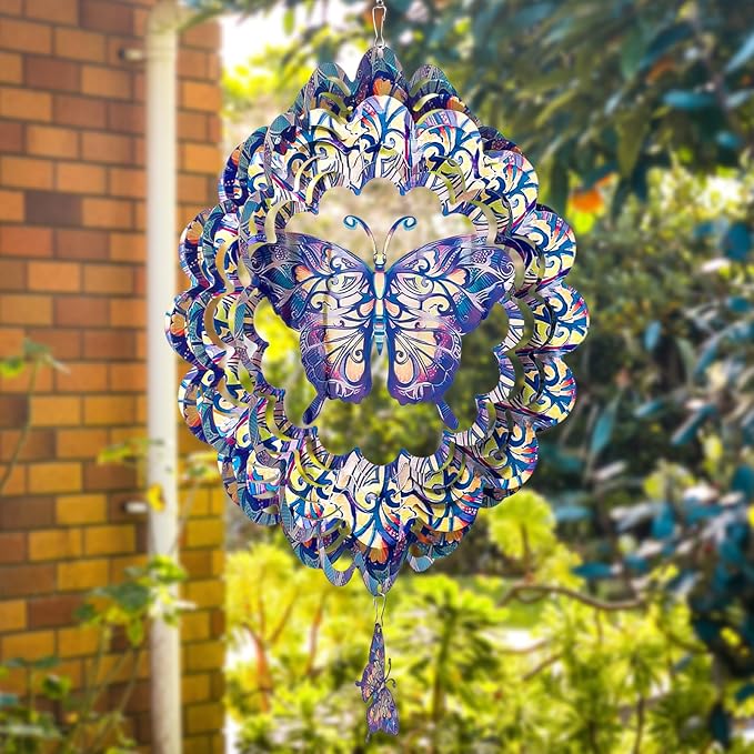 TUOKING Butterfly Wind Spinners Outdoor for Yard and Garden Decor 3D Hanging Wind Sculpture 12 Inch Stainless Steel Wind Spinner Decoration Worth Gift for Women-VerdiqueGarden