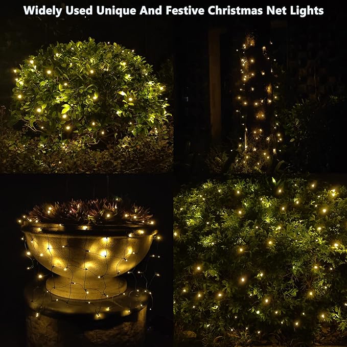 LED Christmas Net Lights Outdoor Christmas Decorations for Bushes,100LED 5ftx5ft Connectable Green Wire Net Christmas Lights for Outdoor indoor Yard Mesh Shrub Tree Decor ,UL Certified(Warm White)-VerdiqueGarden