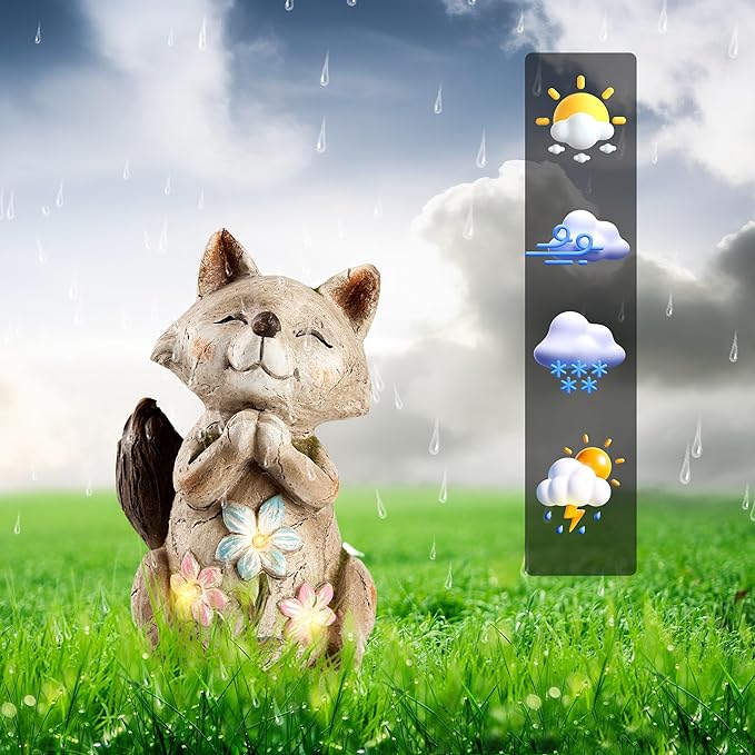 Fox Statue for Garden Decor,Garden Statue with Solar Power Light for Outdoor Patio Porch Lawn Yard Backyard oudside Indoor Shelf Decoration,Praying Fox Garden Sculptures & Statues-VerdiqueGarden