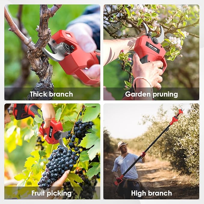 Electric Pruning Shears with Telescopic Rod, 50mm 1.96" Cutting Diameter Cordless Pruner with 2 Rechargeable Batteries, Tree Branch Cutter with SK7 Blade for Gardening Pruning-VerdiqueGarden
