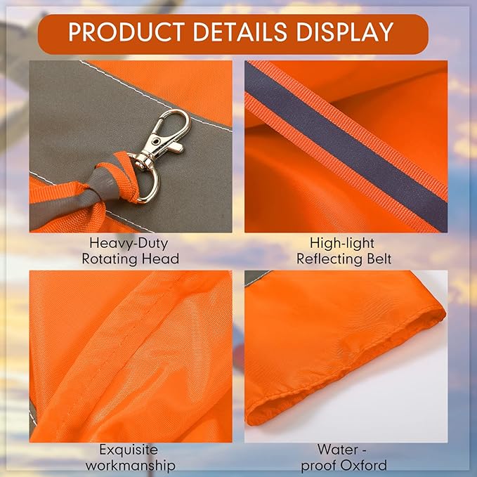 2 Pcs Airport Windsocks Measurement Sock Bag with Reflective Belt Oxford Fabric Ripstop Wind Sock Wind Direction Indicator Windsocks Outdoor Aviation Flag for Airport Farm, 31.5 Inch, 39 Inch(Orange)-VerdiqueGarden