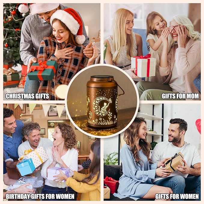 Solar Lanterns Outdoor Waterproof - Cat Garden Decor Birthday Gifts for Women Mom Grandma Hanging Solars Lights Metal Solar Lantern for Outside, Patio, Outdoor, Yard, Backyard, Porch-VerdiqueGarden