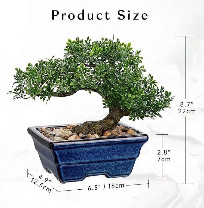 Artificial Bonsai Tree Faux Plants Indoor Fake Plants Decor with Blue Square Ceramic Pots for Home Table Office Desk Bathroom Shelf Bedroom Living Room Farmhouse Decorations-VerdiqueGarden