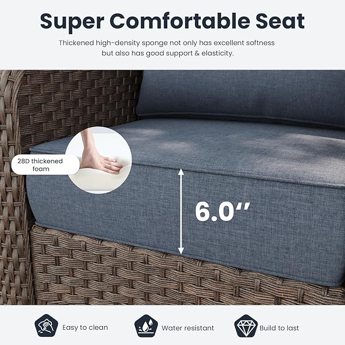 3 Pieces Outdoor Patio Furniture Sets with Rocking Swivel Chairs with 6-inch Thick Cushion and Side Table for Deck Lawn-VerdiqueGarden