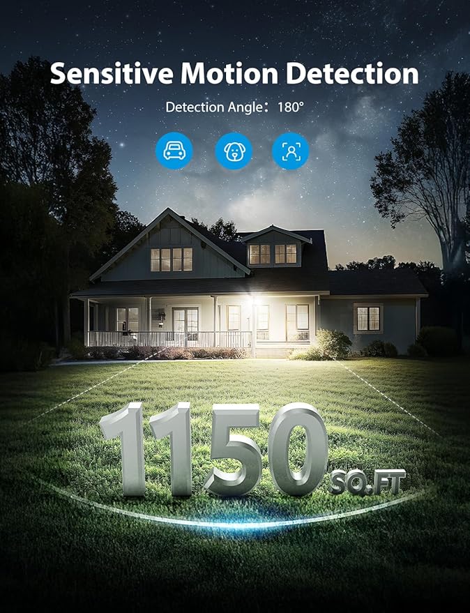 Onforu 32W 2 Head Motion Sensor Outdoor Lights, 3200LM 6500K LED Security Light, Dusk to Dawn, Motion Detector Light for Outside, IP65 Waterproof Flood Lights for Garage, Yard(Black)-VerdiqueGarden