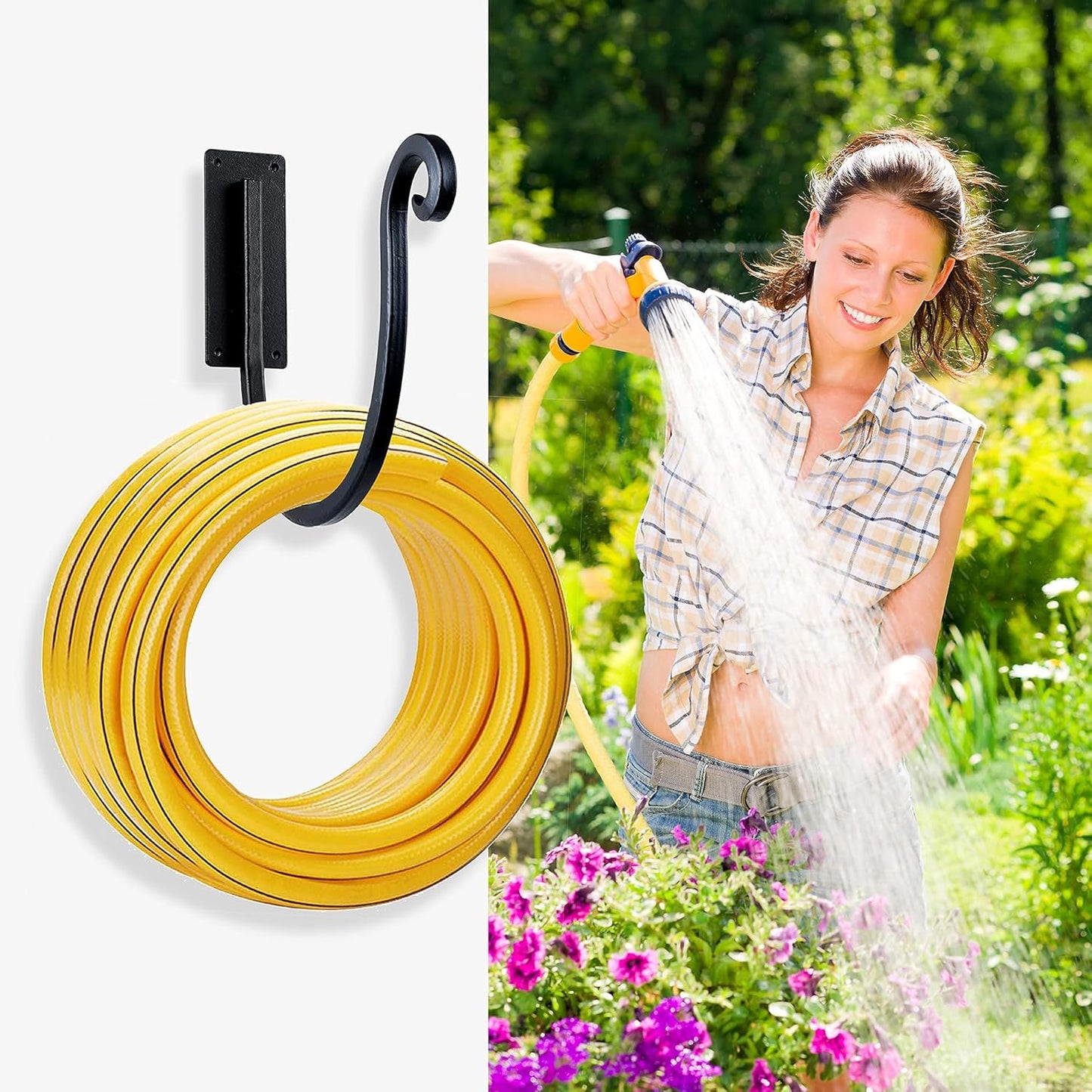 Hose Holders Wall Mount （Metal/8-Inch） Heavy-Duty Garden Hose Hangers Outdoor, Hand-Forged Hose Racks Mount, 2PCs-VerdiqueGarden