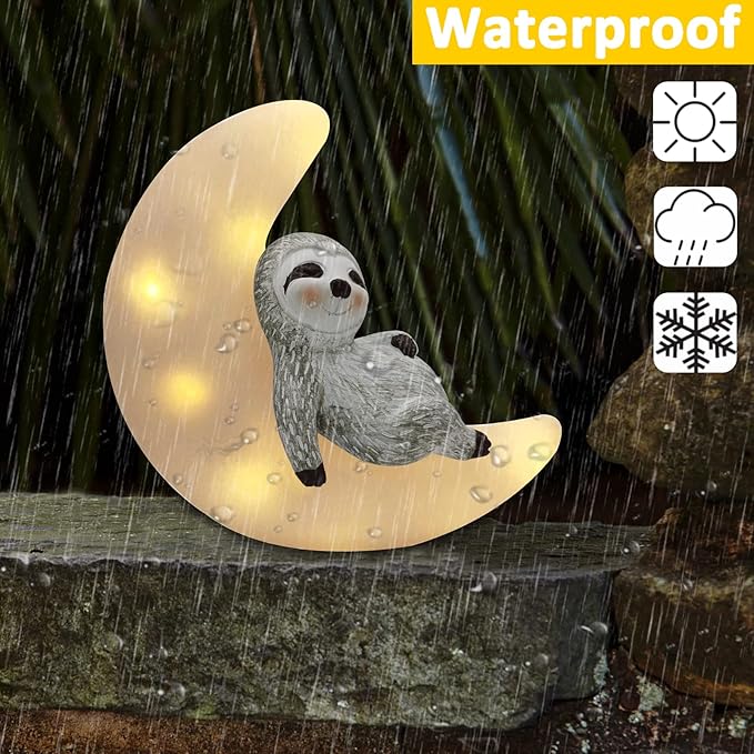 Garden Sloth Statues Outdoor Decor, Solar Powered Resin Lawn Ornaments with 8 LEDs Warm White, Outdoor Decoration for Patio Yard Lawn Porch Housewarming Garden Gift-VerdiqueGarden