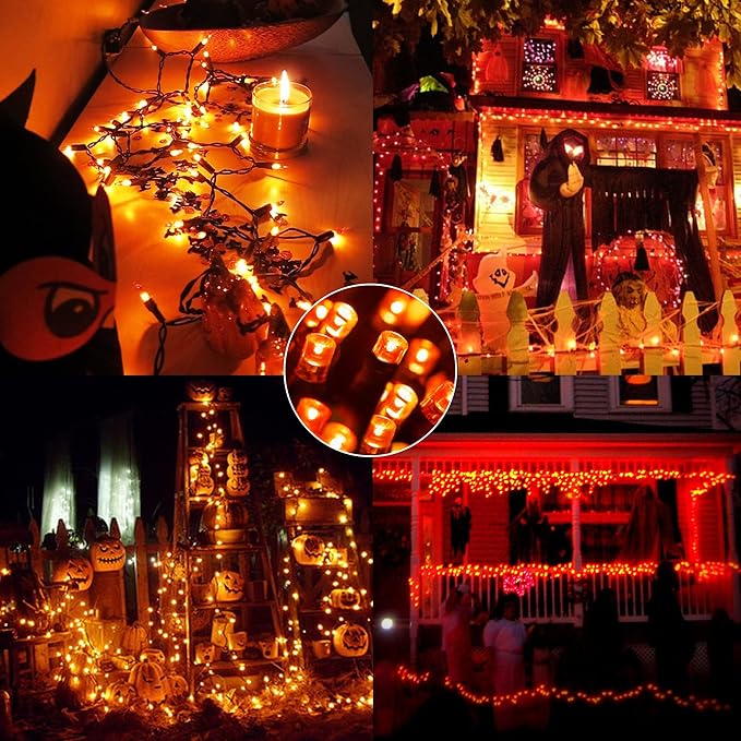 weillsnow 164FT 500 LED Orange Halloween Lights, 8 Modes Waterproof Plug in String Lights for Halloween Indoor Outdoor Yard Party Wedding Garden Home Decorations (Orange)-VerdiqueGarden