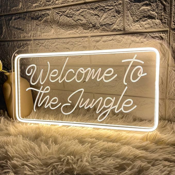 Welcome to the Jungle Neon Sign, Neon Light Sign for Wall Decor Dimmable Warm White LED signs for Bedroom Home Birthday Party Wedding Engagement Garden Man Cave Decor USB Powered-VerdiqueGarden