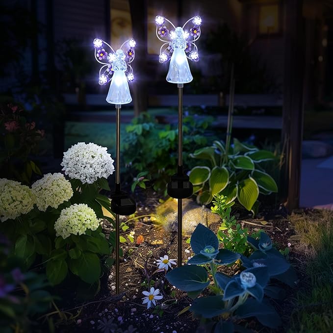 GIGALUMI Solar Angel Garden Stake Lights - 2 Pack Angel Solar Lights Outdoor Garden, Eternal Light Angel with 7 LEDs for Cemetery Grave Decorations, Memorial Gift, Christmas Yard Art, Sympathy Gifts-VerdiqueGarden