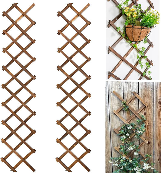 Avalution Extensible Natural Garden Wooden Fence Lattice Frame Plant Support Frame Natural Wooden Lattice Frame for Cucumber Climbing Plant Vines Ivy Rose 75"x11.8" Lattice Fence Panel(2Pack)-VerdiqueGarden