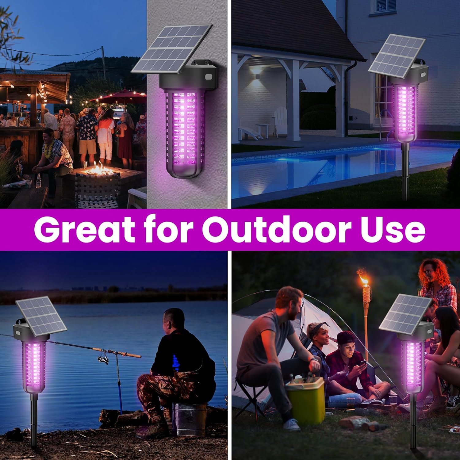 Solar Bug Zapper Outdoor Mosquito Trap Killer Mosquito Killer Lamp，Cordless & Rechargeable ，Fly Zapper Mosquito Catcher Lamp Decor Light for Patio Garden-VerdiqueGarden