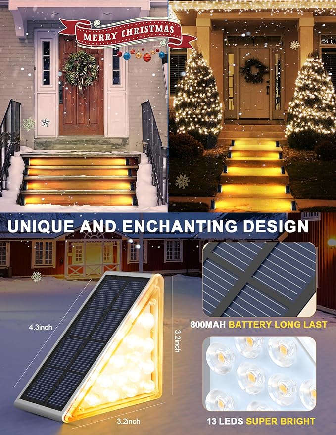 LED Solar Step Lights Waterproof Outdoor Stair Lights, Warm White Solar Deck Lights IP67 Solar Decoration Lights for Yard, Patio, Garden, Walkways, Front Door, Pathway, Driveway, Porch 12 Pack-VerdiqueGarden