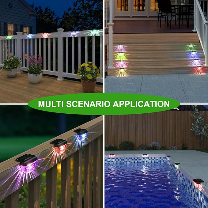 12 Pack Solar Deck Lights Outdoor, Solar Step Lights Waterproof for Outside, Yard, Patio, Garden, Pool, Railing, Stairs, Fence (Color Changing)-VerdiqueGarden