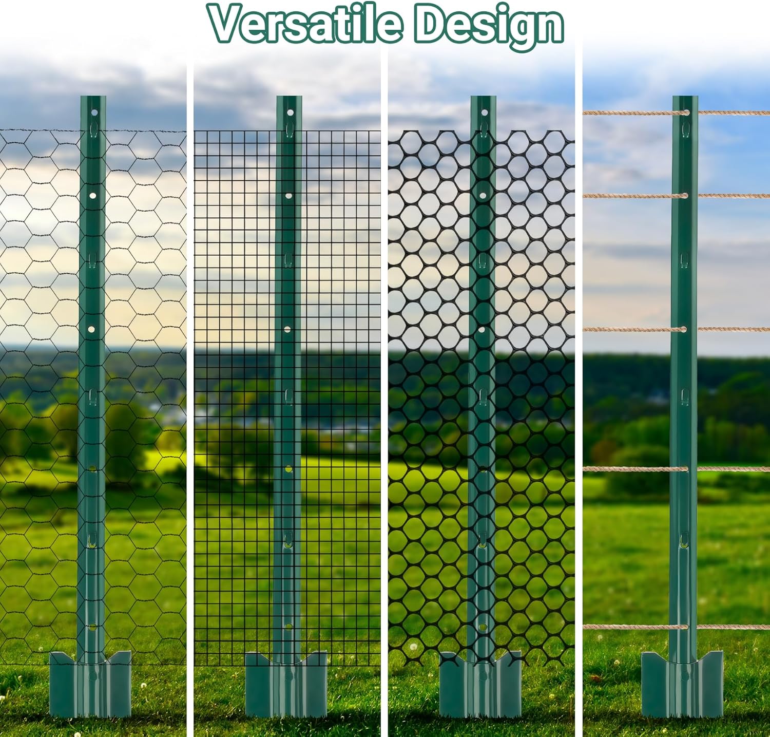 Fence Posts 3 Ft - 8 Pack, Heavy Duty Metal Fence Post, No Dig U Post for Farm, Garden, Orchard and Outdoor Wire Fencing (Green)-VerdiqueGarden