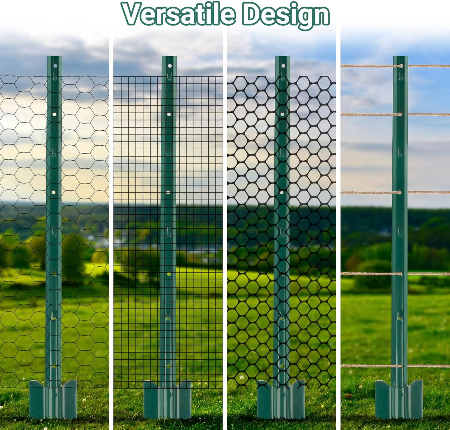 Fence Posts 3 Ft - 16 Pack, Heavy Duty Metal Fence Post, No Dig U Post for Farm, Garden, Orchard and Outdoor Wire Fencing(Green)-VerdiqueGarden