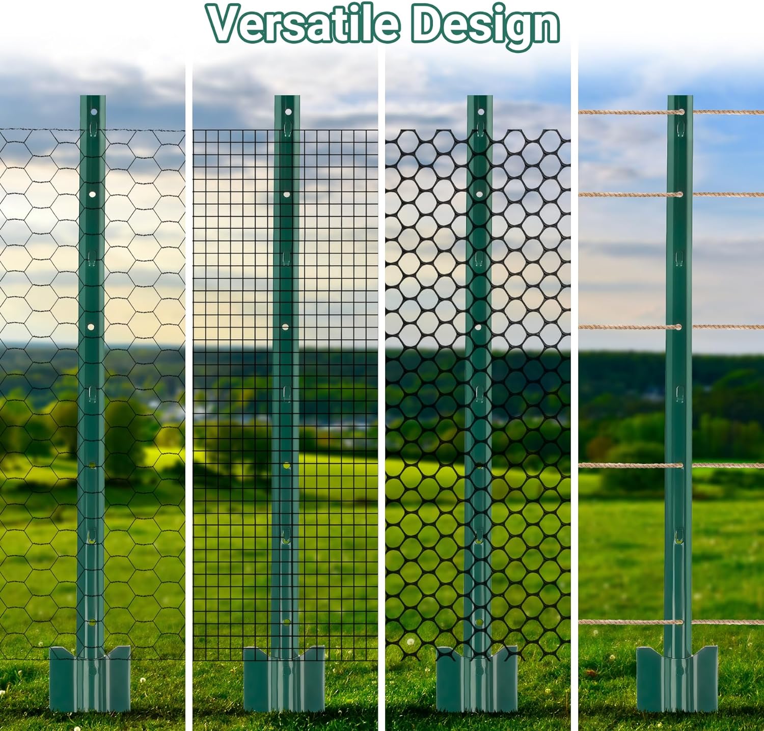 Fence Posts 3 Ft - 16 Pack, Heavy Duty Metal Fence Post, No Dig U Post for Farm, Garden, Orchard and Outdoor Wire Fencing(Green)-VerdiqueGarden