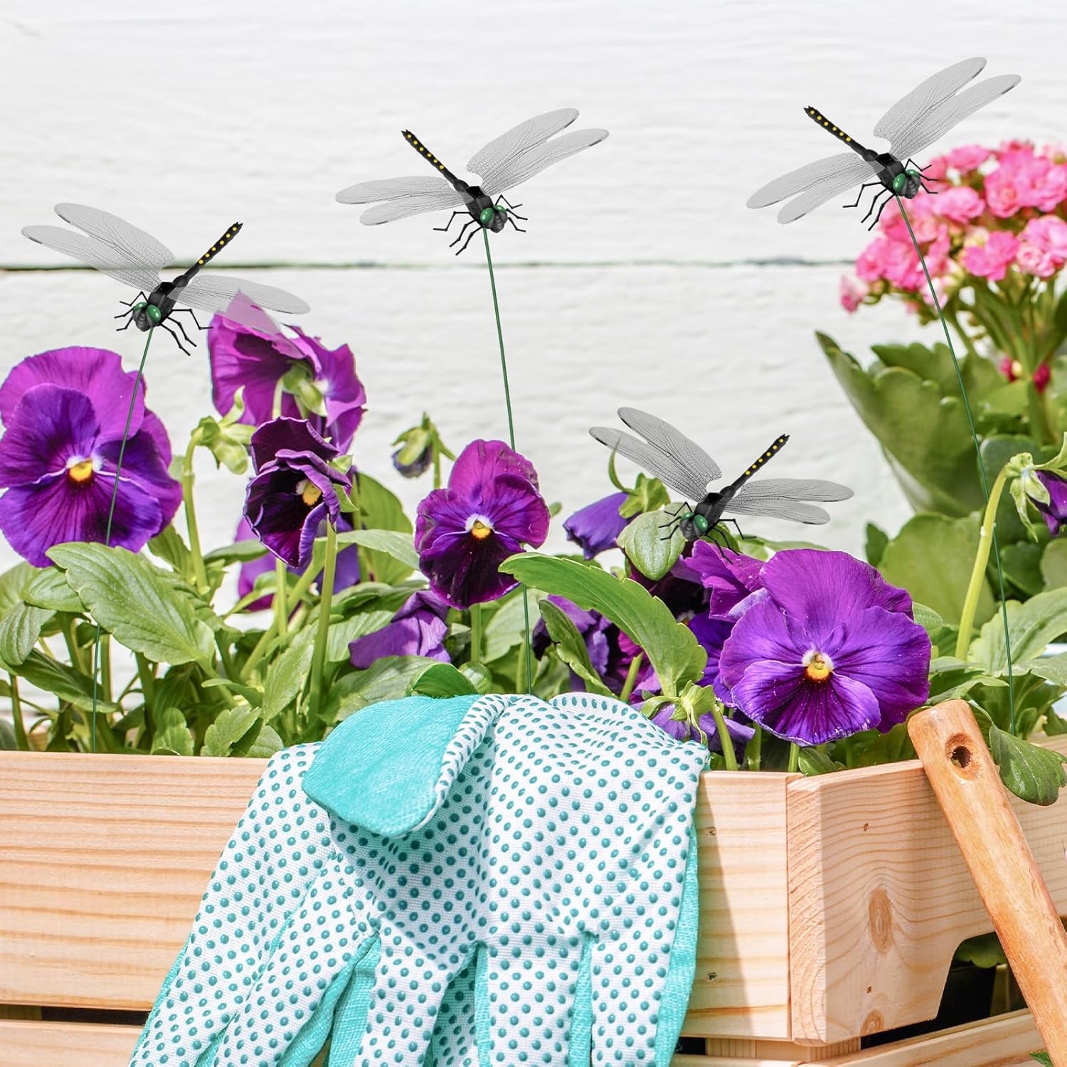 NiHome 12-Pack Large Dragonfly Clip Decoration Set for Garden, Hat, Pet, Indoor & Outdoor Display, Easy Installation Realistic Waterproof PVC Dragonflies (Black)-VerdiqueGarden