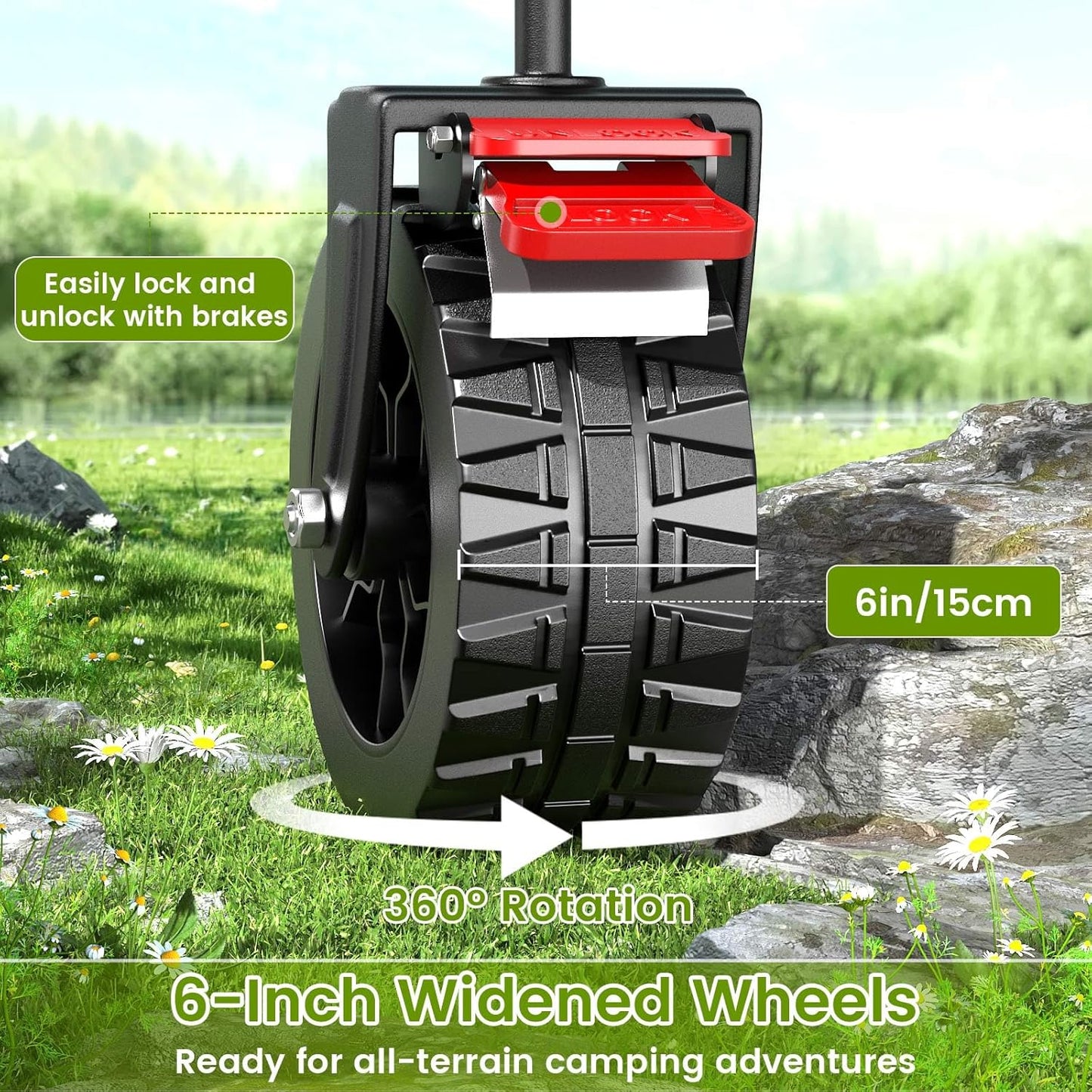 Collapsible Wagon Cart with Wider Wheels, 330lbs Heavy Duty Foldable Beach Wagon with Auto-Rebound Handle, 180L Utility Grocery Shopping Cart for Garden, Shopping, Camping, Sports, Gray-VerdiqueGarden