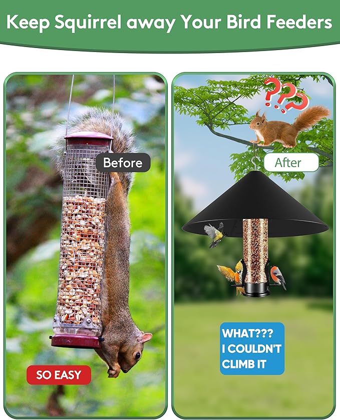 19 Inch Metal Squirrel Baffle for Bird Feeder, Squirrel Proof for Hanging Bird Feeder, Outdoor Bird Feeder Cover, Hummingbird Feeder Umbrella, Rust Chew Proof Heavy Duty-VerdiqueGarden